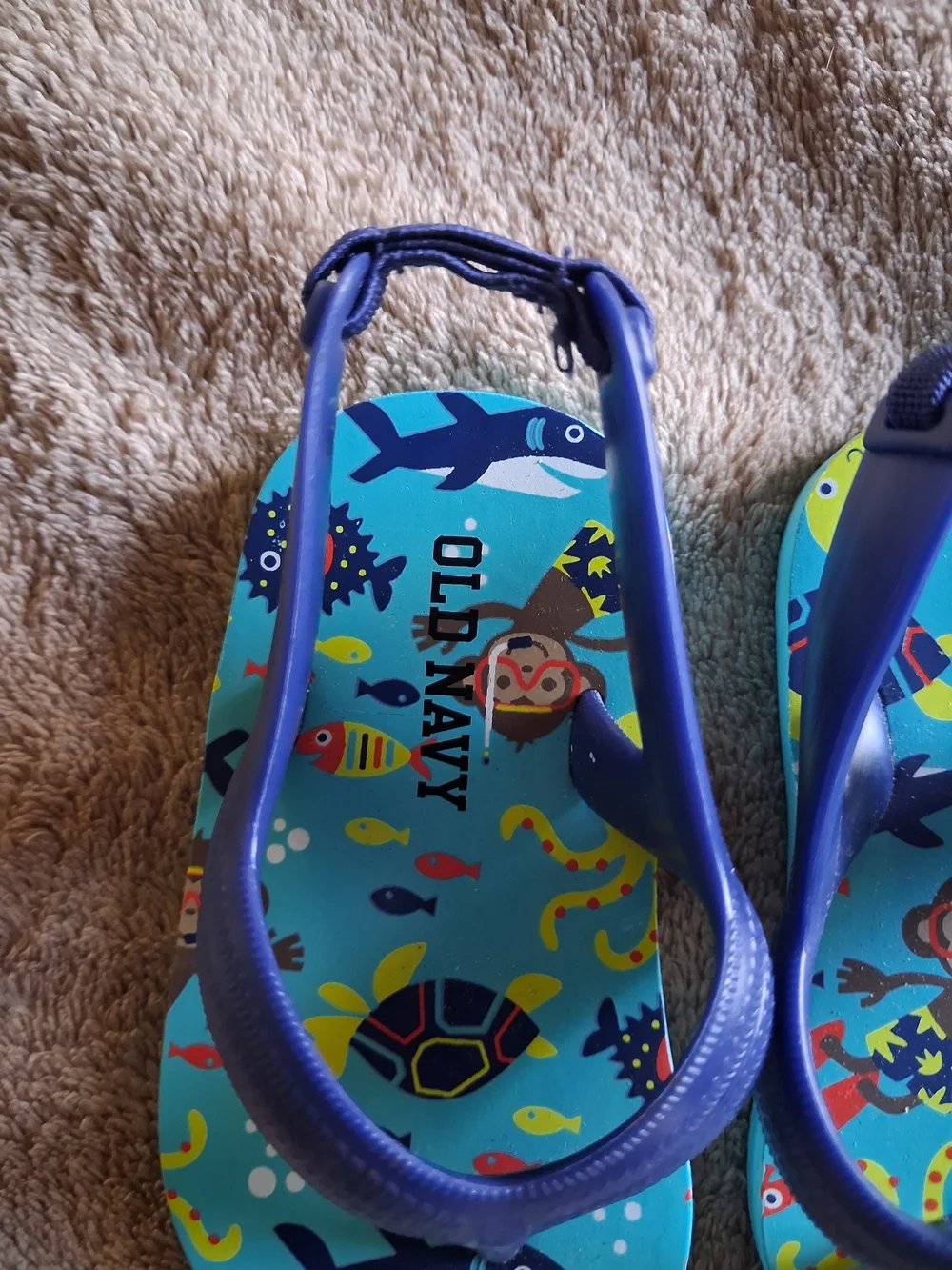 Old Navy Blue Ocean Animal Kids' Flip Flops With Back Strap Size 3